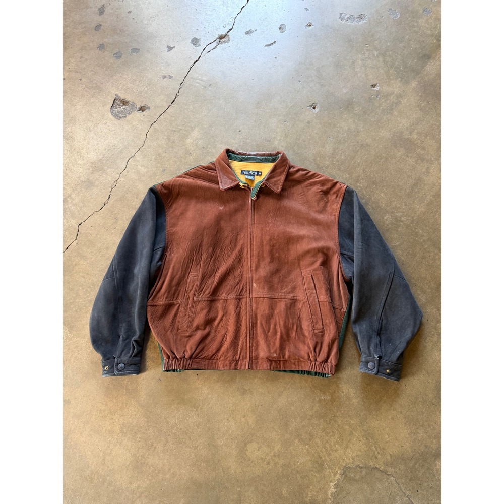 Vintage Nautica Colorblock Genuine Leather Jacket – Size 46 V8